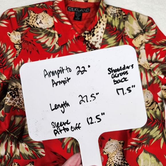 Vintage Silkland Jacket Red Jungle Cheetah Sz Large 3/4 Sleeve Art to Wear Bold - Picture 11 of 11